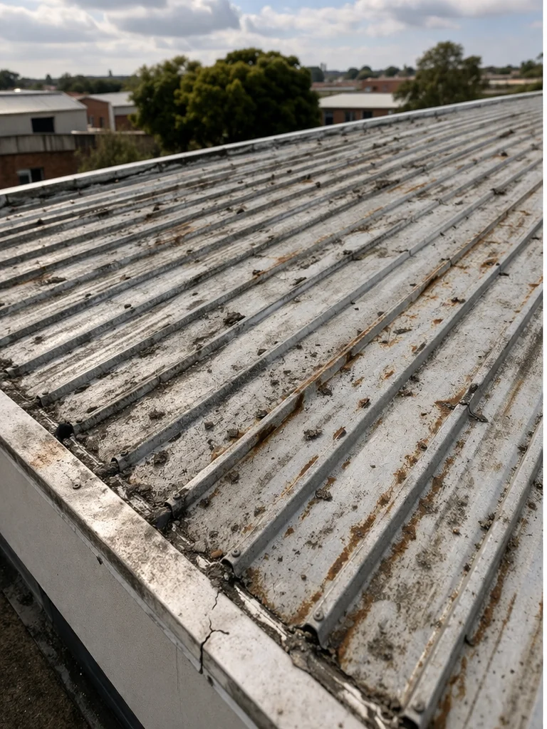 Before industrial roof coating in Fourways